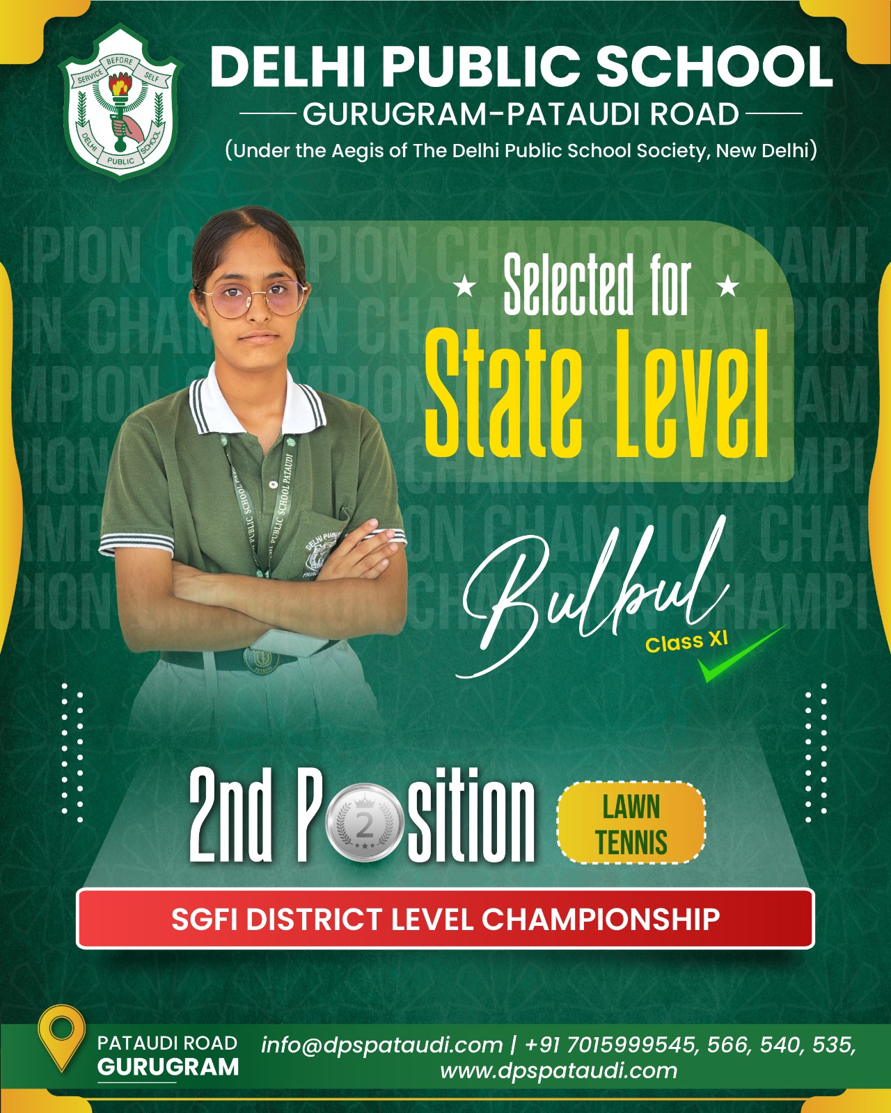 DPS Pataudi the best school in pataudi's Students wins Gold medal in Lawn Tennis